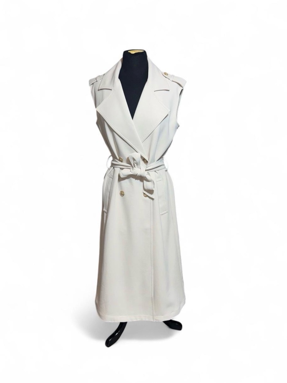 Loft Versa Sleeveless White Trench Coat with Waist Tie